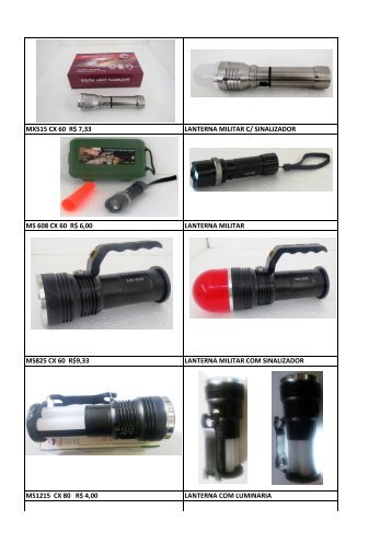 TABELA DE LANTERNAS E LUMINARAS