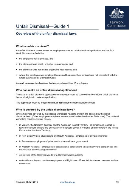 Unfair Dismissal—Guide 1