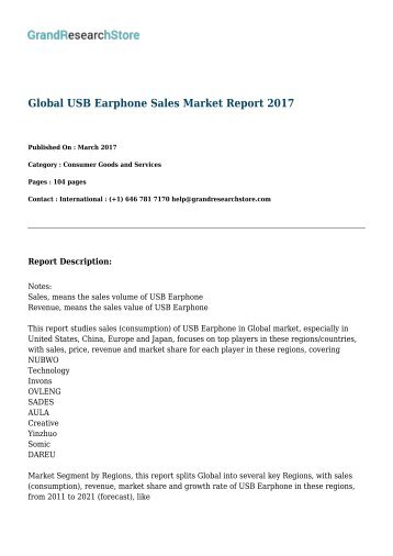 Global USB Earphone Sales Market Report 2017