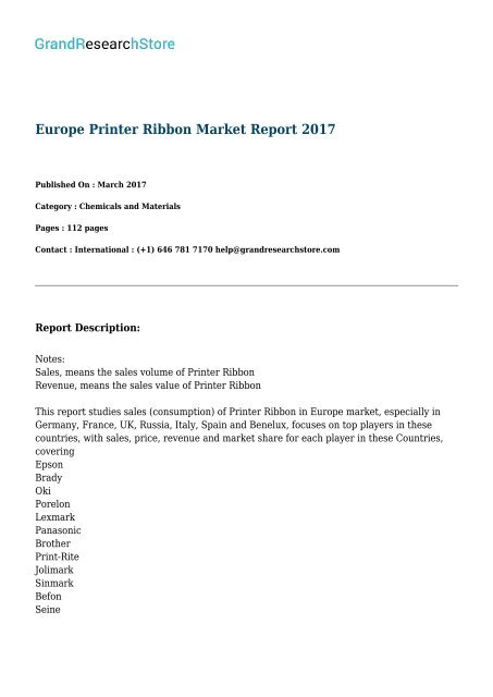Europe Printer Ribbon Market Report 2017