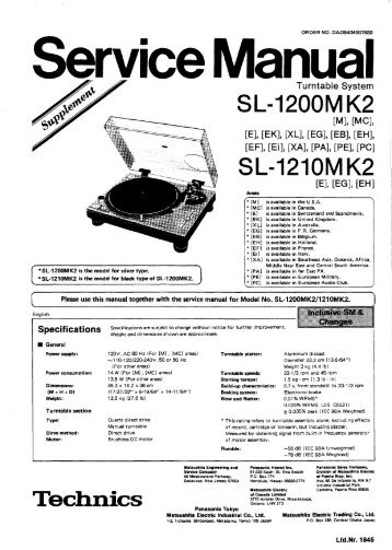 SL-1200MK2 SL-1210MK2 Technics - Audiofanzine