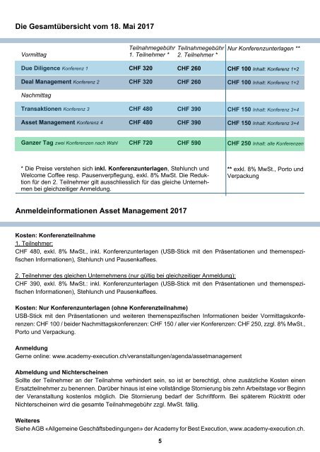 Konferenzprogramm Programm Asset Management 2017