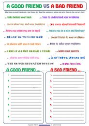 good friend and bad friend categorizing exercise worksheet