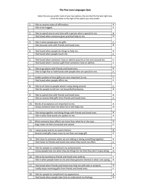 5 Love Languages Worksheet