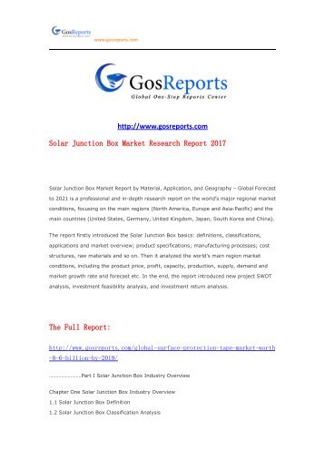 Solar Junction Box Market Research Report 2017