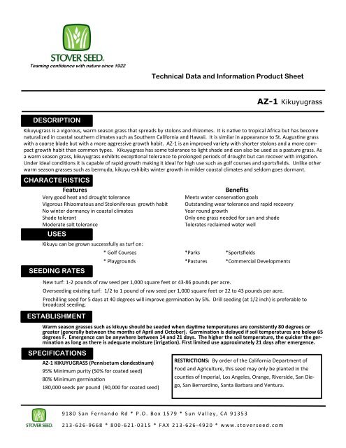 Kikuyu Grass Seed Stover Seed Company