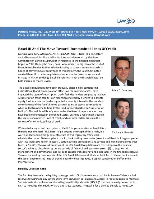 Basel III And The Move Toward Uncommitted Lines Of Credit