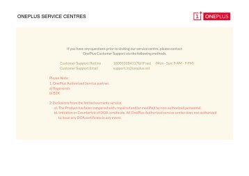 ONEPLUS SERVICE CENTRES