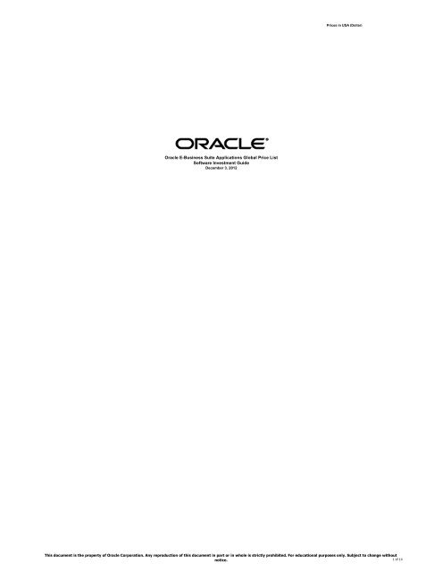 Oracle E-Business Suite Applications Global Price List