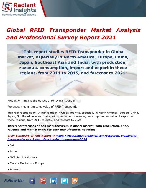 Global RFID Transponder Market Size and Growth, Research Report 2021