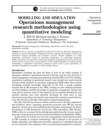 Operations management research methodologies using quantitative ...