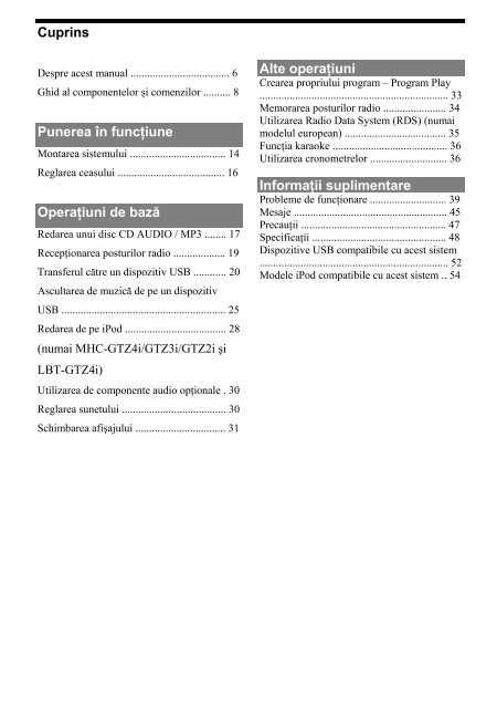 Sony MHC-GTZ4I - MHC-GTZ4I Mode d'emploi Roumain