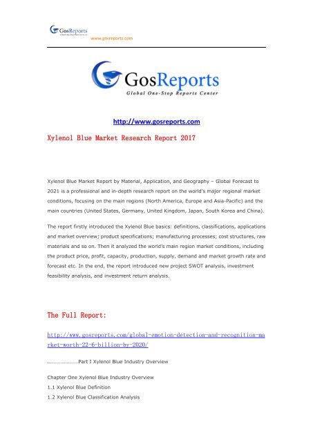 Xylenol Blue Market Research Report 2017