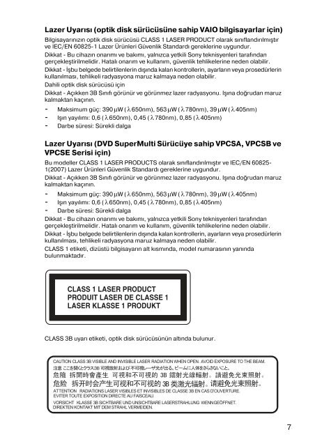 Sony VPCF24N1E - VPCF24N1E Documents de garantie Turc