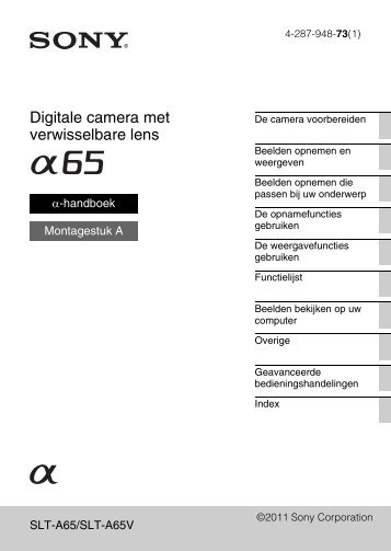Sony SLT-A65VL - SLT-A65VL Consignes dâutilisation NÃ©erlandais