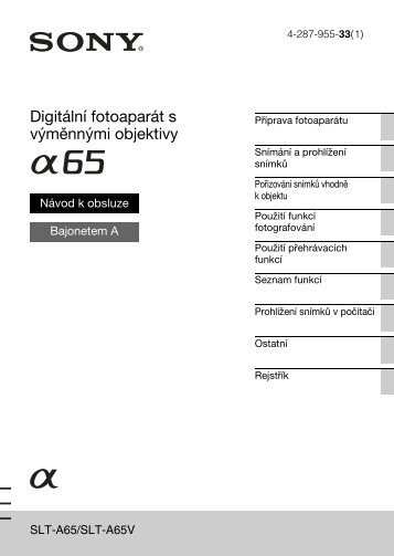 Sony SLT-A65VL - SLT-A65VL Consignes dâutilisation TchÃ¨que