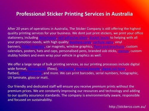 Professional Sticker Printing Services in Australia