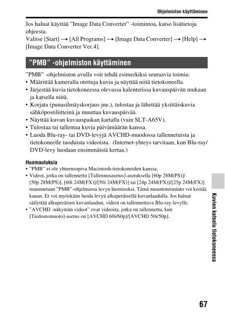 Sony SLT-A65VL - SLT-A65VL Consignes d&rsquo;utilisation Finlandais
