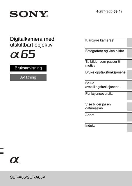 Sony SLT-A65VL - SLT-A65VL Consignes d&rsquo;utilisation Norv&eacute;gien