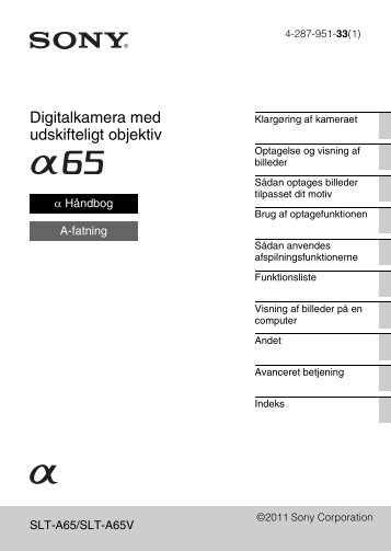 Sony SLT-A65VL - SLT-A65VL Consignes dâutilisation Danois