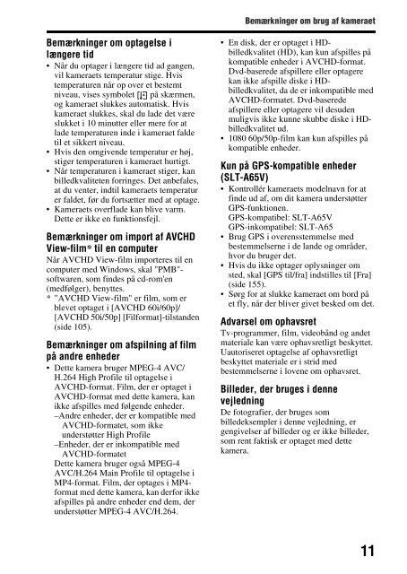 Sony SLT-A65VL - SLT-A65VL Consignes d&rsquo;utilisation Danois