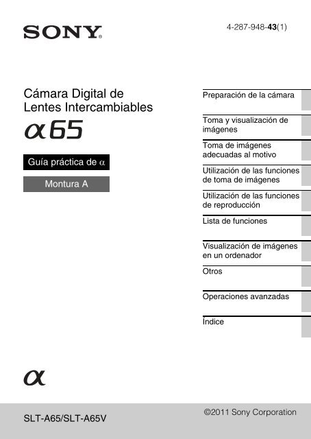 Sony SLT-A65VL - SLT-A65VL Consignes d&rsquo;utilisation Espagnol