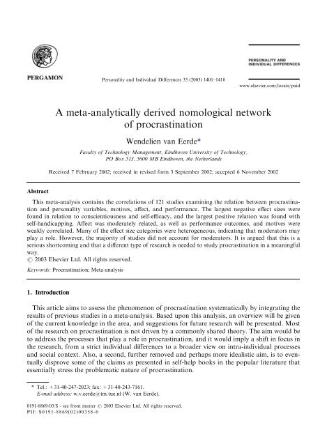 A meta-analytically derived nomological network of procrastination