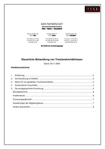 Steuerliche Behandlung der Treuhand - axis RECHTSANWÃ„LTE