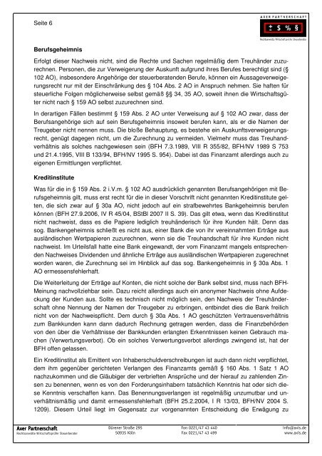 Steuerliche Behandlung der Treuhand - axis RECHTSANWÃ„LTE