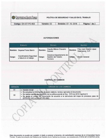 POLITICA DE SEGURIDAD Y SALUD EN EL TRABAJO