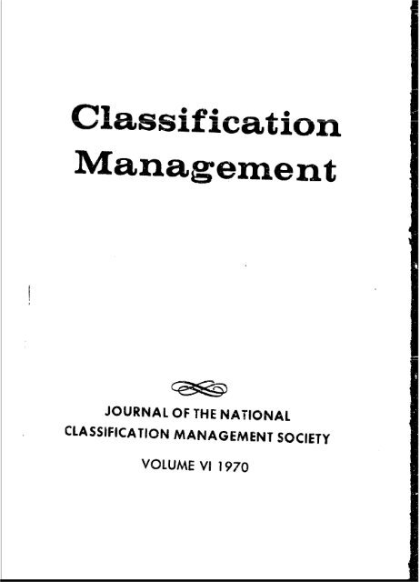 Classification Management Vol 6 1970 Federation Of American