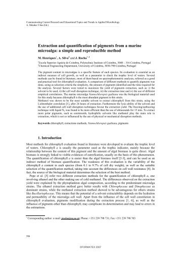 Extraction and quantification of pigments from a marine microalga: a ...