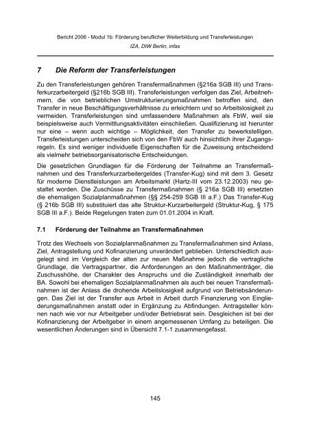 Evaluation der Maßnahmen zur Umsetzung der Vorschläge der - Infas