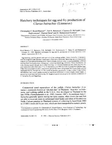 Hatchery techniques for egg and fry production of Clarias batrachus ...