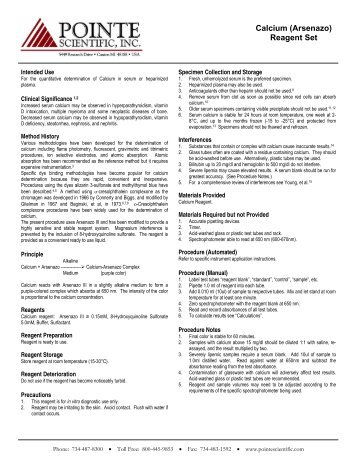 Calcium (Arsenazo) Reagent Set - Pointe Scientific, Inc.