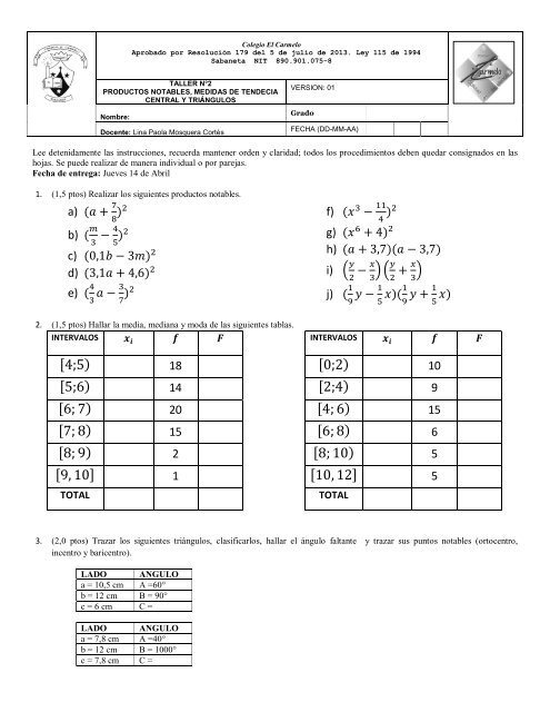 TALLER N°2 matematicas