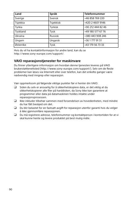 Sony SVS1513B4E - SVS1513B4E Documents de garantie Danois