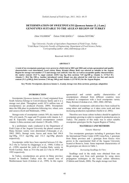 DETERMINATION OF SWEETPOTATO [Ipomoea batatas (L.) Lam ...