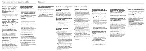 Sony SVS13A1W9E - SVS13A1W9E Guide de d&eacute;pannage Roumain