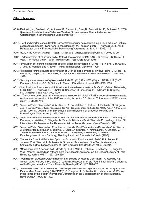 Curriculum Vitae T.Prohaska I - Department für Chemie - Boku