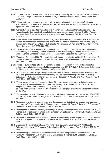 Curriculum Vitae T.Prohaska I - Department für Chemie - Boku