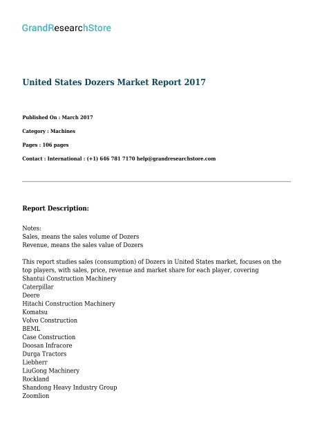 United States Dozers Market Report 2017