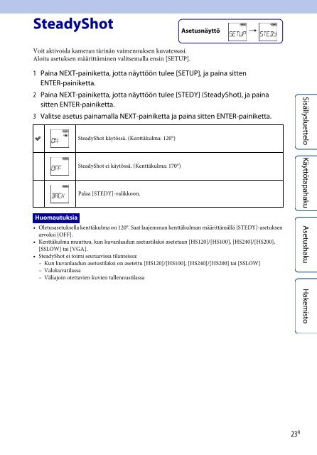 Sony HDR-AS100VB - HDR-AS100VB Guide pratique Finlandais