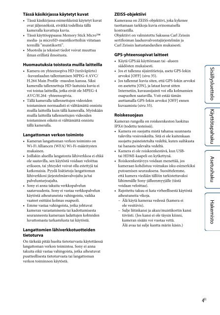 Sony HDR-AS100VB - HDR-AS100VB Guide pratique Finlandais