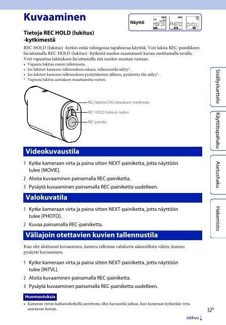 Sony HDR-AS100VB - HDR-AS100VB Guide pratique Finlandais