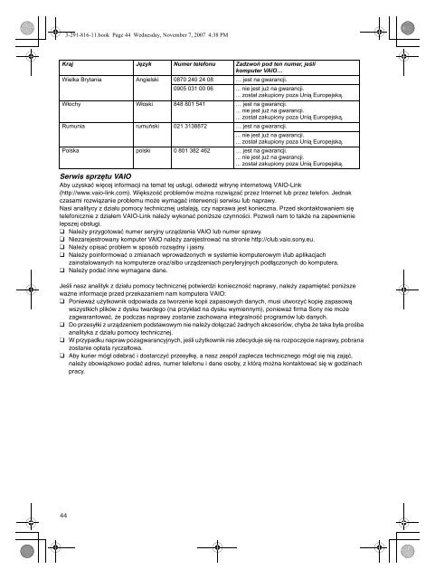 Sony VGN-SZ71WN - VGN-SZ71WN Documents de garantie Tch&egrave;que