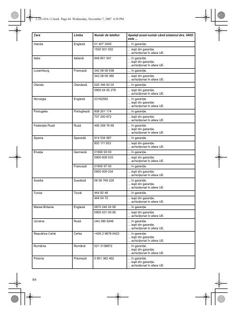 Sony VGN-SZ71WN - VGN-SZ71WN Documents de garantie Tch&egrave;que