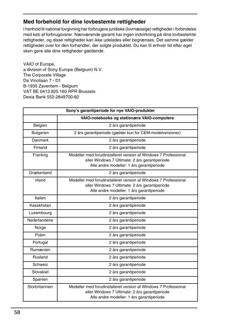 Sony VPCY22C5E - VPCY22C5E Documenti garanzia Finlandese