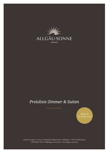 Preisliste Hotel Allgäu Sonne 2017
