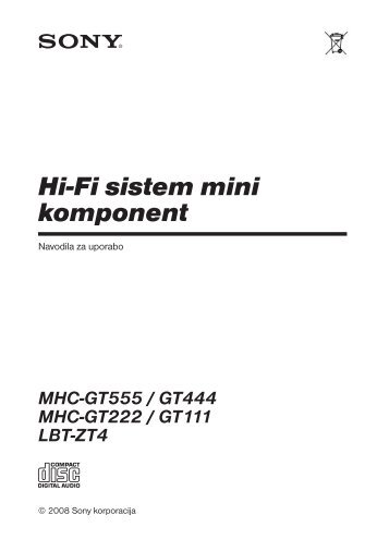 Sony MHC-GT444 - MHC-GT444 Mode d'emploi SlovÃ©nien